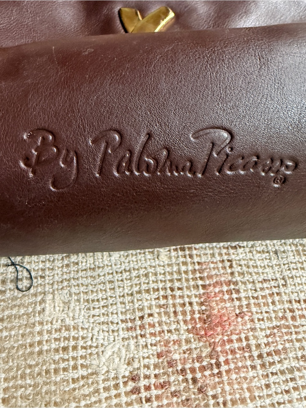 Vintage 90s Paloma Picasso Dark Brown Leather Shoulder Bag with Gold 'X' Accent - Picture 4 of 5